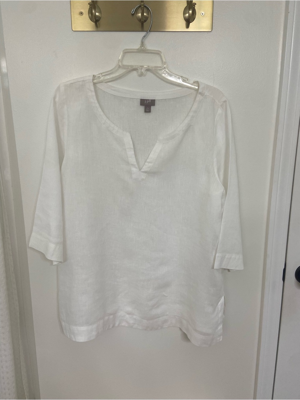 J. Jill Petite Large White 100% Linen Tunic Blouse 3/4 Sleeve Coastal
